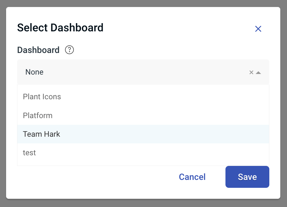 Select a Dashboard Modal