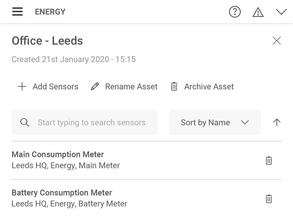 Managing an Asset in the Energy Module