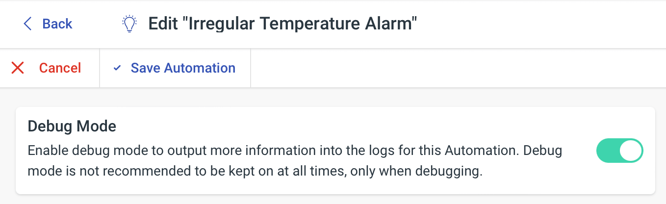 Enabling or Disabling Debug Mode for an Automation