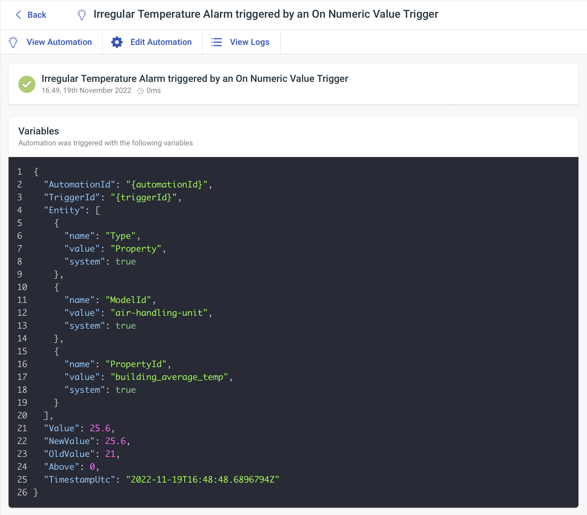 Top Level Automation Debug Information